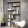 Divisória de Tela de Escritório com Prateleira de Armazenamento Sala de Estar Ferro Forjado Estante de Chão Exibição Multicamadas Gabinete de Curiosidades Combinação