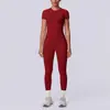 Conjunto de roupa de yoga sem costura transfronteiriço de alta compressão, top de manga curta modelador, conjunto de calça esportiva de cintura alta que levanta o bumbum, vestuário para corrida e fitness