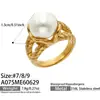 Joyería Estilo Europeo y Americano Concha Geométrica Perla Circonita Juego de Anillos Abiertos Ins Exagerado Accesorios para Manos de Celebridad de Internet para Mujeres Acero Inoxidable Oro de 18K