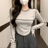 Camiseta de Manga Larga para Mujer, Estilo Coreano Otoño e Invierno, Top con Diseño Irregular de Nicho, Ajustada Sexy, Estilo Puro Deseo, Camiseta para Capas