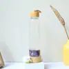 Amazon Más Vendido Transfronterizo Tapa de Madera Vidrio con Grava de Cristal Natural Taza Botella de Energía de Cristal Piedra Preciosa Vidrio de Cristal Taza