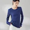 Camiseta fina de manga longa 100% algodão "Homem de Papel" super macia para mulheres, série de cores macaron, peça básica versátil de caimento solto para mulheres