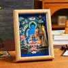 Tangka del Buda de la Medicina Pintado a Mano con Oro y Tara Verde, Núcleo de Tangka Semi-Pintado a Mano de las Ocho Deidades Guardianas, Adorno de Marco de Tangka