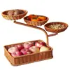 Cesta de Frutas Criativa de Múltiplas Camadas para Uso Doméstico, Suporte para Armazenamento de Lanches e Doces na Sala de Estar, Bandeja de Frutas Imitação de Rattan
