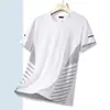 Fornecimento exclusivo transfronteiriço de camisetas casuais esportivas de manga curta de seda gelada leve para homens, moletom de malha de secagem rápida para o verão, gola redonda solta