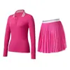 Traje Deportivo Transfronterizo para Mujer Solapa Manga Larga Secado Rápido Delgado Cuello en V Camisa Polo Superior Fitness Aspecto Adelgazante Falda de Tenis