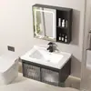 Gabinete de baño de aluminio espacial para espacios pequeños, combinación de gabinete para lavabo de baño con lavabo integrado de cerámica, inodoro impermeable