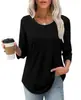 2026 Nova Blusa Feminina de Manga Média Amazon, Camiseta Feminina Casual da Moda com Pregas, Gola Redonda Baixa, Transfronteiriça, Versátil