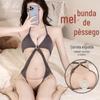 Juramento da Noite lingerie sexy meias sexy peito pequeno gola halter push up alça cruzada sem costas alça aberta macacão