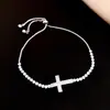 Pulseira Ajustável Europeia e Americana Transfronteiriça com Cruz de Zircônia Puxável Ouro 14K Real Galvanizado Joia Fina de Luxo Leve de Alta Qualidade