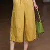 Calças Femininas de Verão Confortáveis Pantalonas Cropped Respiráveis Algodão Linho Cintura Elástica Soltas Modeladoras Artísticas Retrô Casuais