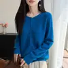 Cárdigan de punto sin costuras de estilo suave 100% lana para mujer con diseño de botones, camiseta base adelgazante, abrigo cálido, suéter