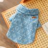Vestido Jeans para Cães e Gatos de Primavera e Verão Saia de Alcinha com Manga Bufante Teddy Urso Amargo Gato Fantoche Roupas para Pets Cães Gatos