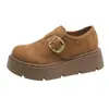 Sapatos Birkenstock de Salto Alto com Solado Grosso 5cm~ para Mulheres Outono/Inverno 2026 Novos Versáteis de Couro Macio Slip-on Retro Casuais Sapatos de Uma Sola