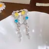 Brincos de Franja Plissada com Contas Geométricas Facetadas de Vidro Agulha de Prata Brincos Étnicos Estilo Transfronteiriço Brincos Leves de Luxo de Alta Qualidade