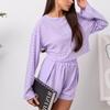Pijamas de mujer de venta caliente transfronterizos, Ropa para el hogar, Conjuntos de shorts de manga larga de jacquard, de cintura alta, Ropa para el hogar, Cuello redondo