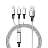 Cabo de Dados Mini Trançado de Nylon USB Três em Um Adequado para Huawei, Apple, Android, Carregamento de Celular no Carro