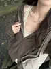 Moletom feminino marrom com capuz e zíper, nova coleção outono 2026, estilo solto e casual, blusa de manga longa que afina a silhueta
