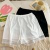 Calça de segurança estilo coreano solta de seda gelada feminina anti-exposição calça de casa pode ser usada fora calça de três quartos pequena de renda calça doce