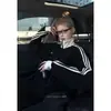 Chaqueta de estilo callejero americano con bloqueo de color de tres rayas y cuello alto para hombre y mujer, cárdigan casual deportivo de otoño, abrigo moderno de corte holgado para parejas