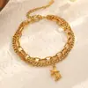 Pulsera Cruzada de Acero Inoxidable Europea y Americana de Acero de Titanio Oro de 18K Pulsera Apilada Multicapa Joyería de Alta Gama para Mujer