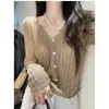 Camiseta de cuello en V estilo coreano para mujer, Prendas de punto de nicho con diseño, Top corto chic francés, Chaqueta y cárdigan