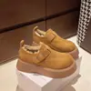 2026 Nuevos Zapatos de Piel Birkenstock Gruesos y Cálidos de Invierno, Famosos en Internet, Retro, que Aumentan la Altura, de Suela Gruesa, Zapatos de Algodón para Mujer