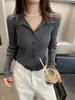 Chaqueta cárdigan con cuello de color avena de Dragon Girl, suéter de capa interior para mujer, top de punto de nuevo estilo para otoño e invierno