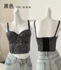 Corset Sexy Francês com Lantejoulas e Espinha de Peixe, Sutiã Hot Girl com Alças e Aro, Top Curto Modelador