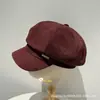 Sombrero de Equitación Negro Retro Estilo Japonés para Mujer, Hecho de Cuero y Terciopelo, Adecuado para Todas las Estaciones, Circunferencia de Cabeza Grande, Versátil, Elegante, Hace que el Rostro Parezca Más Pequeño, Sombrero de Ala Hacia Adelante para Otoño e Invierno