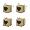 Caja de Dulces Distintiva Vintage DIY Papel Kraft amor Caja de Dulces Grano de Madera Corazón Hueco