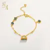 Bolsa Sha Jin Fu Bolsa Pequeña con Candado Pulsera de Orquídea Esmalte de Color Flor Goteante Pulsera Cadena AB con Cadena de Extensión para Mujeres