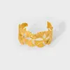 Producto Transfronterizo Más Vendido en Europa y América: Pulsera de Acero Inoxidable Hoja de Ginkgo con Acabado Chapado en Oro, Electrochapado en Oro Real de 18K, Pulsera Abierta que No se Desvanece