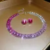 Pendientes y Conjunto de Collar de Piedras Preciosas Esmeralda Brillantes con Diamantes, Cadena de Clavícula de Lujo Ligero de Nicho, Conjunto de Joyería Estilo Palacio para Mujeres