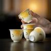 Taza de Té de Cerámica Rosa Amarilla Pintada a Mano Taza Individual de Té Pequeña para el Hogar Taza Pequeña Juego de Té Kung Fu Taza de Degustación