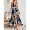 Vestido de Alça Estampado Tropical com Fenda na Coxa - Exportação Spot Transfronteiriça 1688 Pedido Externo Mais Vendido Europeu e Americano