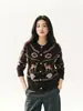 Cárdigan jacquard de reno vintage de cachemira para mujer, suéter bordado de cuello redondo para otoño e invierno, prenda exterior tejida suave y acogedora