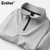 Camiseta Masculina de Algodão de Alta Qualidade com Bordado, Gola Alta, Moletom com Meio Zíper, Manga Longa, Casual, Camada Base, Top Esportivo para Homens na Primavera e Outono