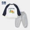 Conjunto Esportivo Masculino Outono Camiseta de Manga Longa e Calça de Moletom Conjunto de Duas Peças Roupas Infantis Roupa para Bebê Calça Longa Camada de Base