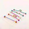 Amazon Europeo y Americano barra transversal industrial barbell clavo para hueso de la oreja acrílico transparente chapado en acero inoxidable juego de 6 combinaciones