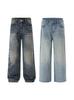 LKTM para Hombre# Jeans Lavados con Estampado de Flores y Corbata Azul Claro Estilo para Hombres y Mujeres Marca de Moda Joker Pantalones Casuales Rectos