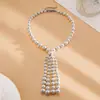Collar de perlas con colgante de cuentas transfronterizo europeo y americano, cadena para la clavícula de estilo francés, accesorio versátil exquisito y de alta gama para mujer