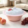 Tazón de plástico engrosado, impreso, con tapa, adecuado para uso doméstico, se puede usar como lavabo para verduras o como frutero para exhibir en la sala de estar