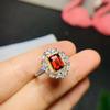 Anel de Granada Moçambique Natural Prata 925 Cravejado com Diamantes Boca Viva Joia de Mão Feminina Popular Anel Quadrado Feminino