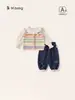Roupa Infantil Bangxuan Roupa para Passeio de Outono Roupas de Menina Colete de Malha de Manga Longa Conjunto de Três Peças para Bebê Roupa de Menina Bebê