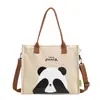 Bolsa Tote de Lona de Grande Capacidade Bolsa de Mão para Estudante Bolsa de Ombro com Estampa de Panda Fofo Bolsa Casual Feminina