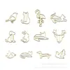 Clip para Papel de Animales Dorados Gato Perro Conejo Creativo Clip para Papel con Forma de Corazón de Metal Electrochapado Suministros de Oficina Clip al por Mayor