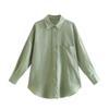 Otoño 2023 Nuevo Estilo Europeo y Americano Moda Urbana Versátil Multicolor Simple Bolsillo de Solapa Pantalones Decorados Camisa de Lino de Color Puro de Manga Larga