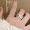 Anel de Laço Rosa Doce com Diamante para Mulheres Usarem Elegante e Fashionável Anel Aberto de Prata S925 Anel para Dedo Indicador