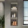 Gabinete de baño montado en la pared de acero inoxidable de lujo ligero estilo europeo, gabinete de almacenamiento de tres niveles con luces para el dormitorio